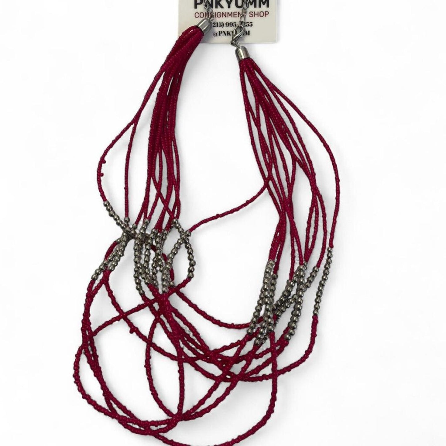 Red beaded necklace with silver