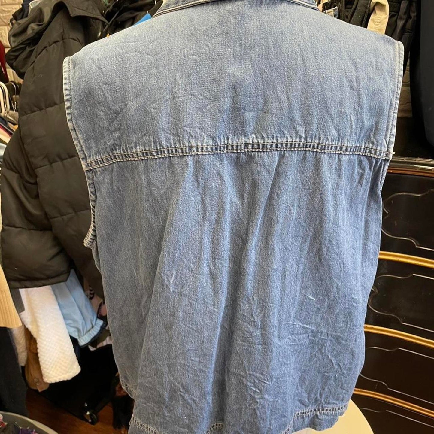 Blue denim vest with button up
