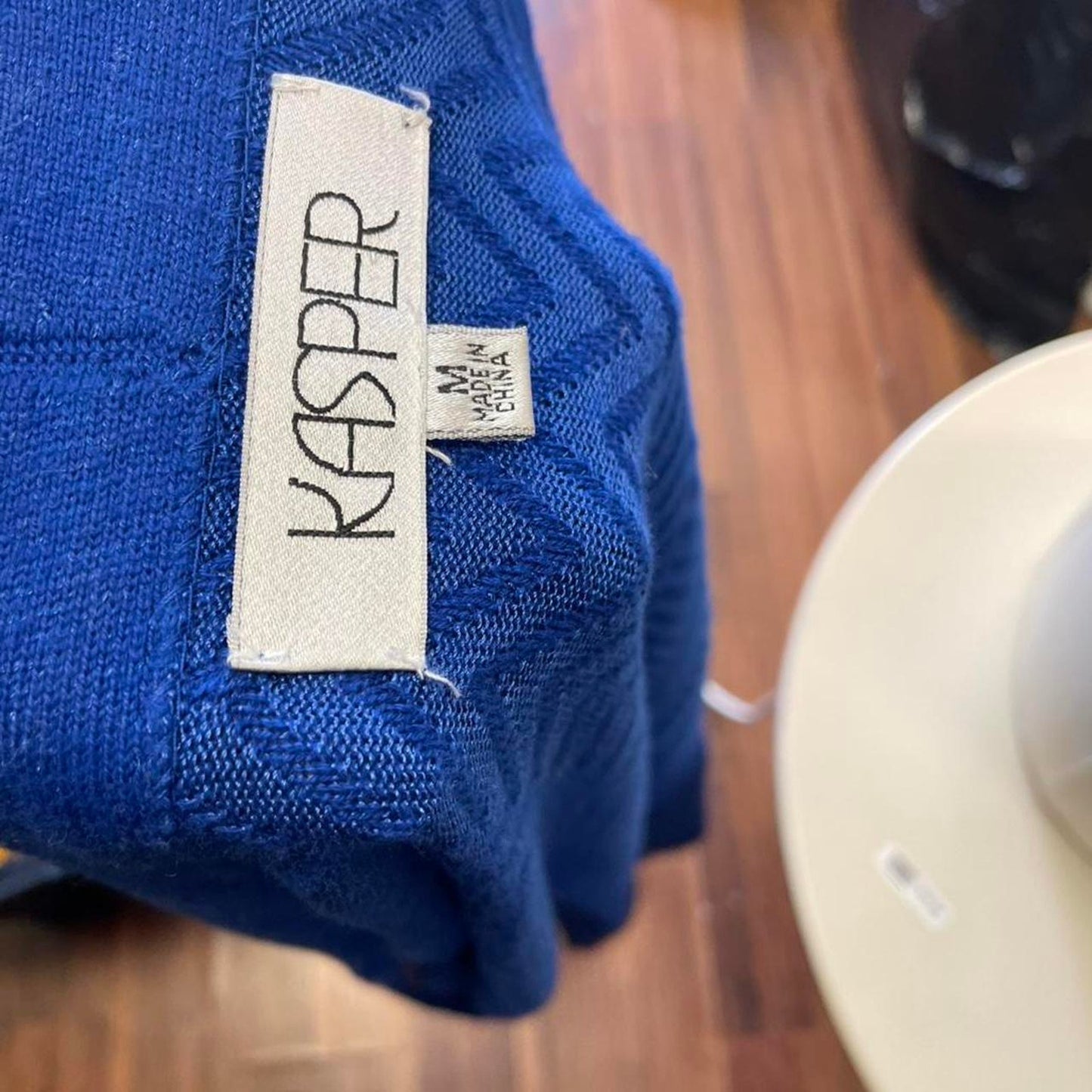 Kasper blue cardigan with chevron