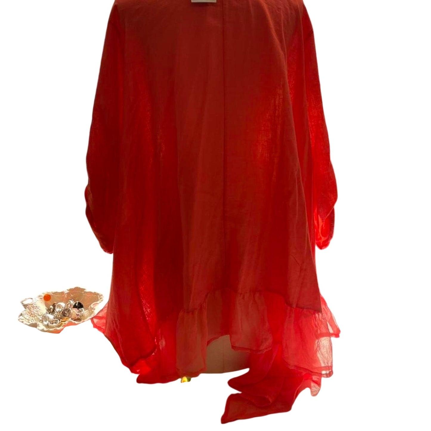Coral ruffle top with button