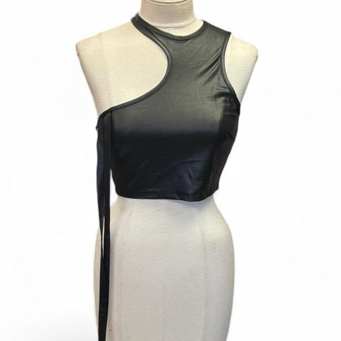 Black leather halter top