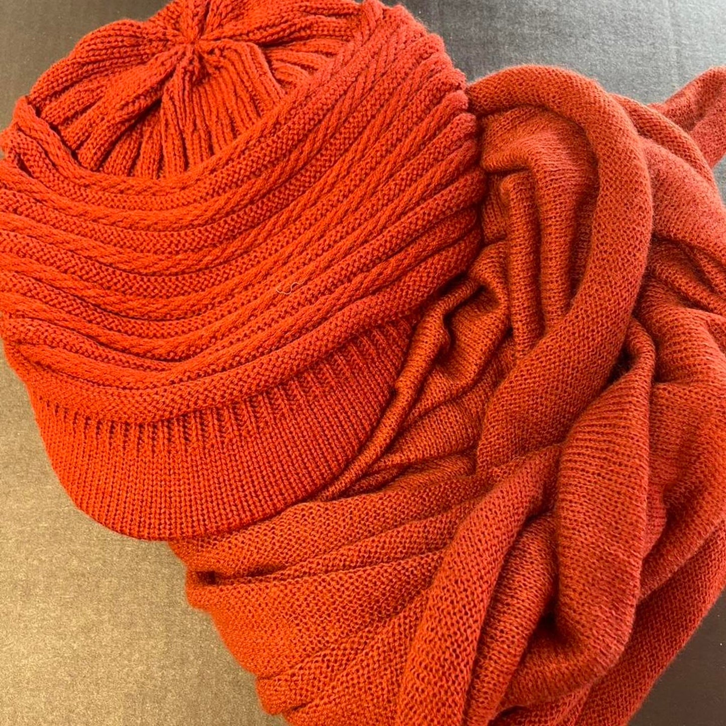 Orange knit hooded scarf winterwear