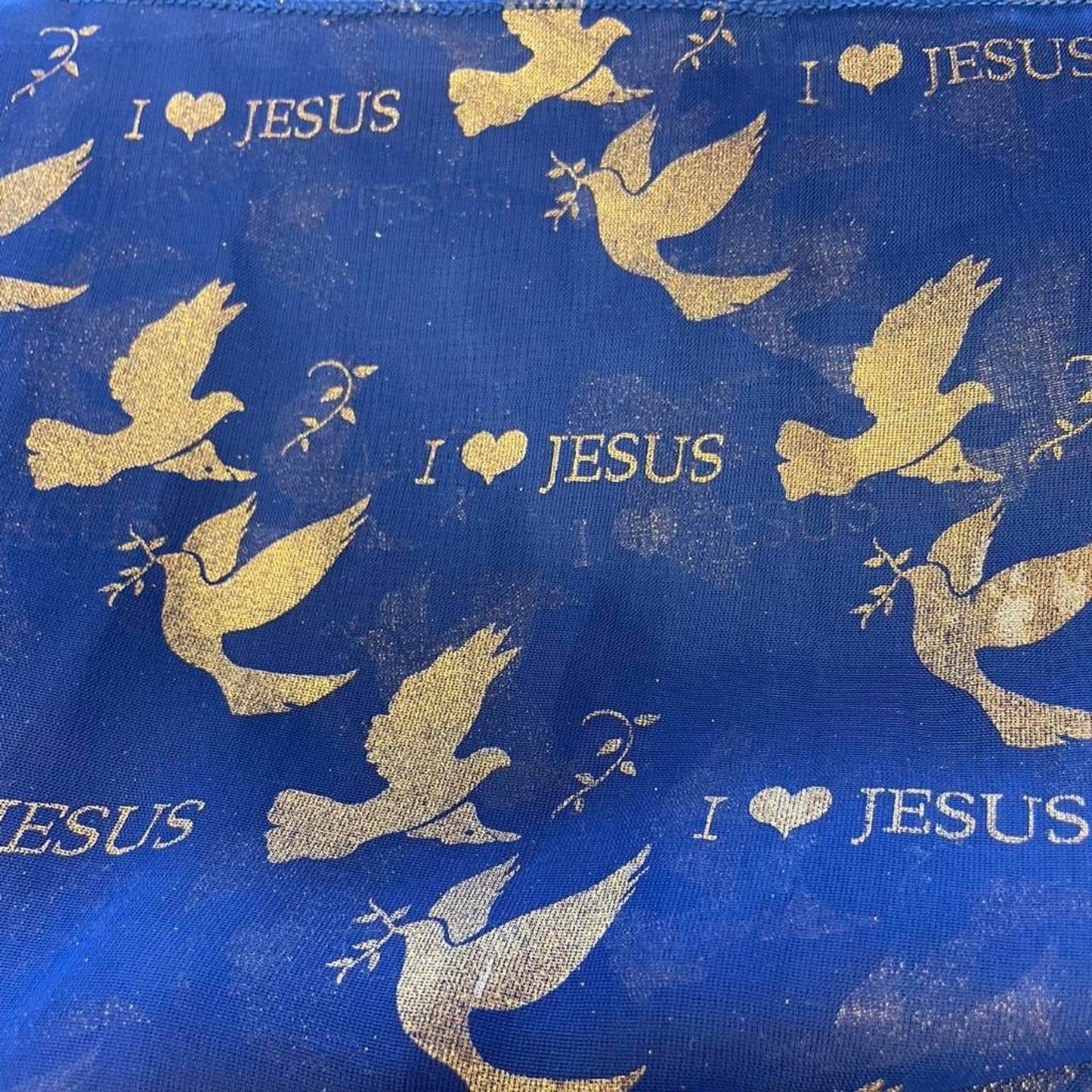 Blue and gold jesus scarf