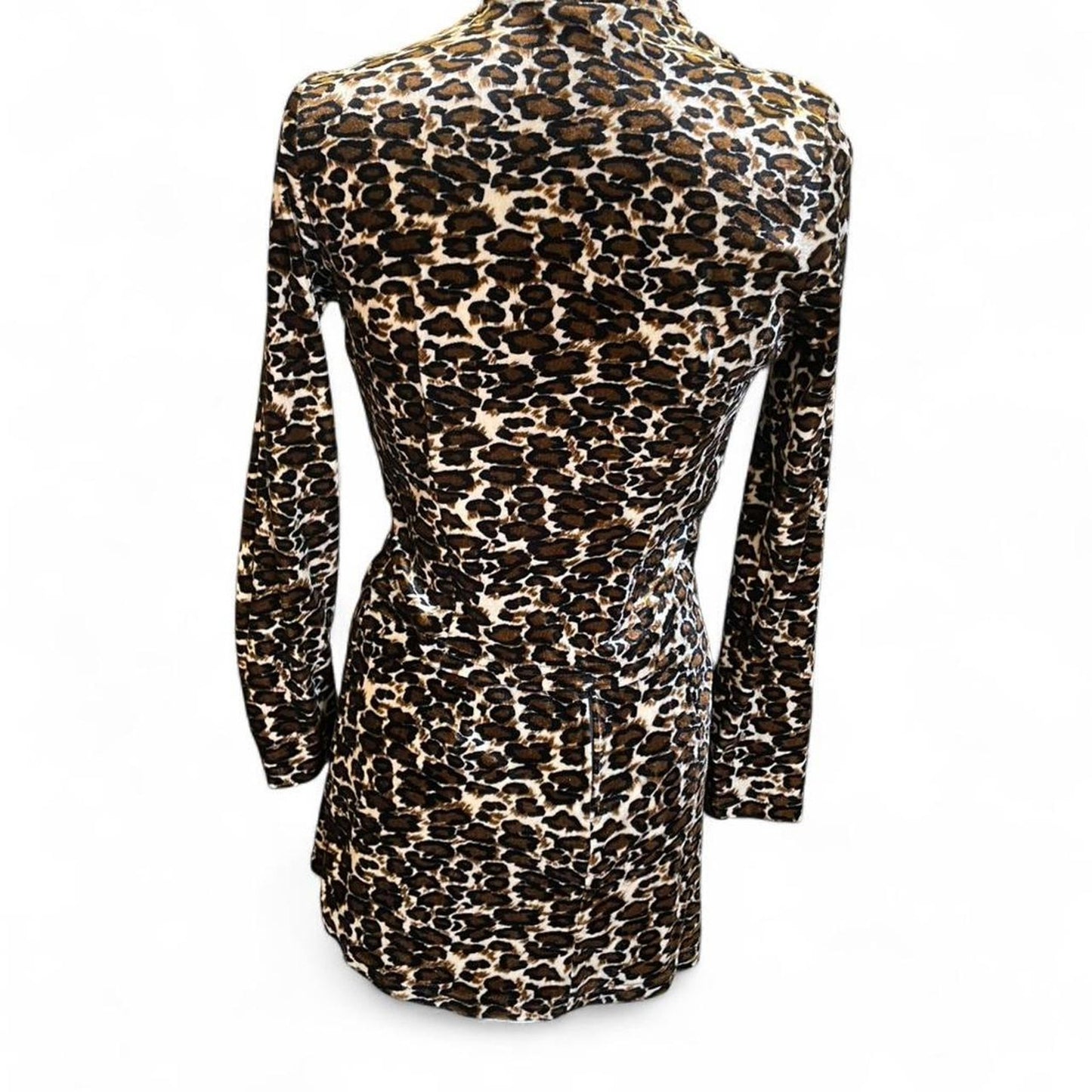 Leopard print zip up long sleeve two piece