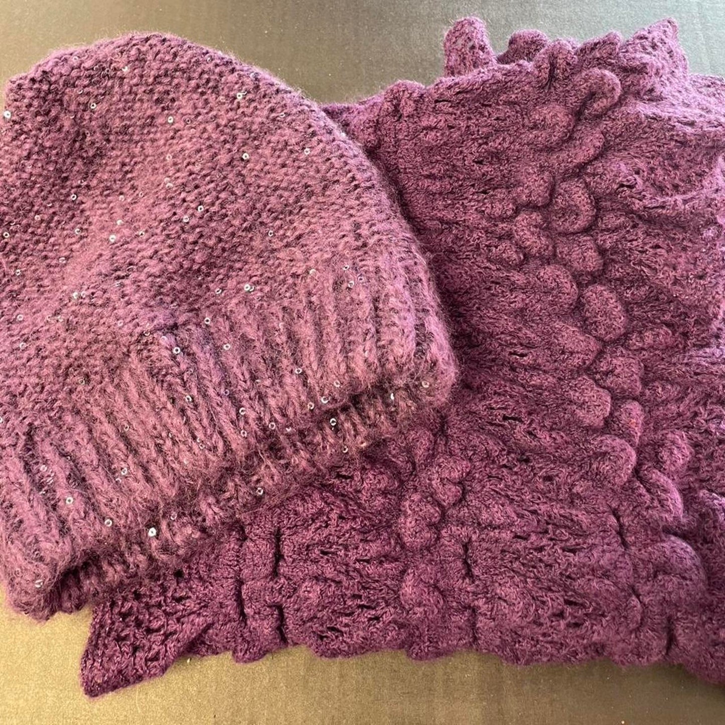 Purple sequin knit beanie and
