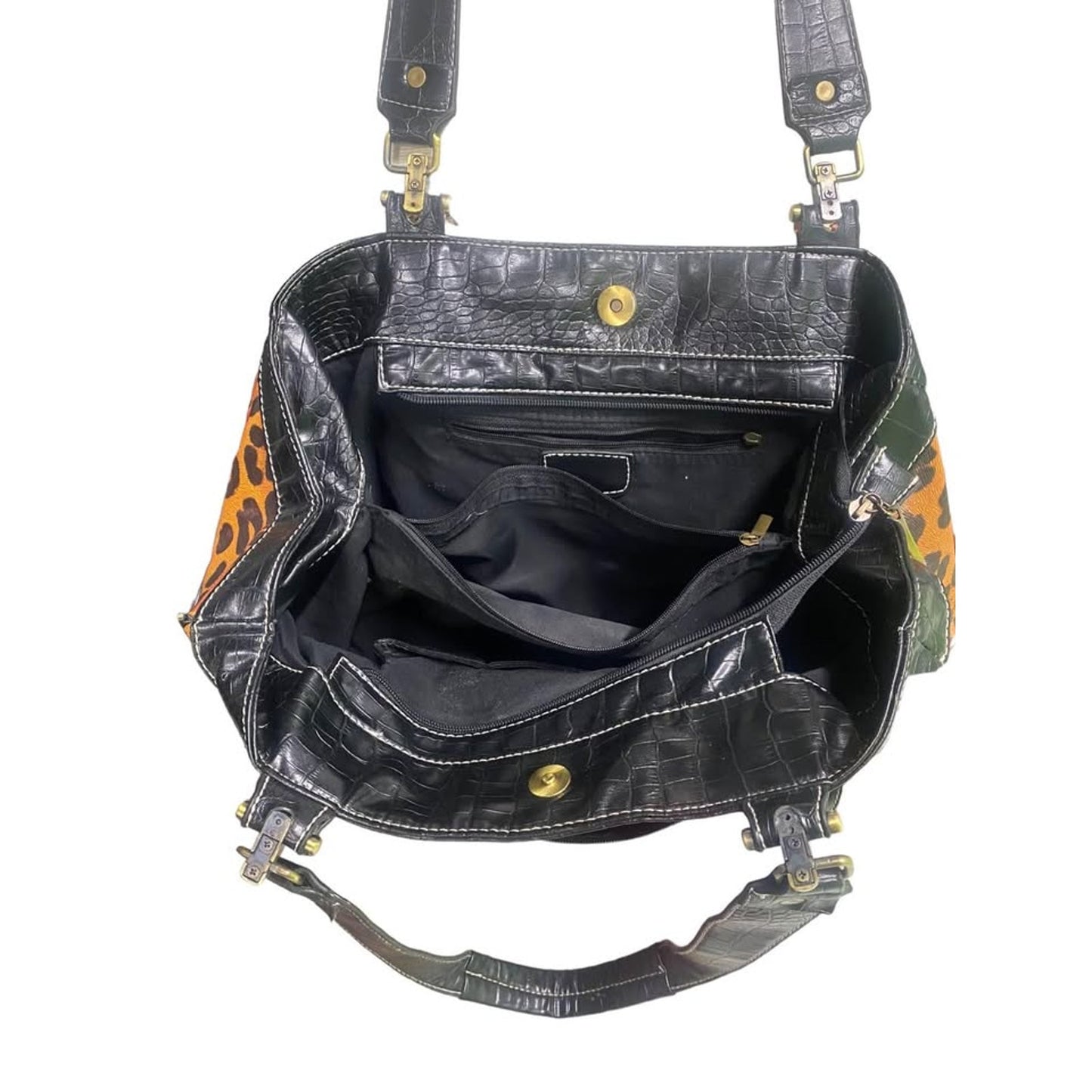 Black and orange cheetah print shoulder bag