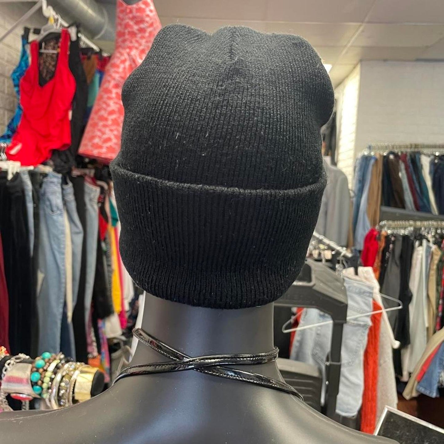 Black beanie with fold over hat