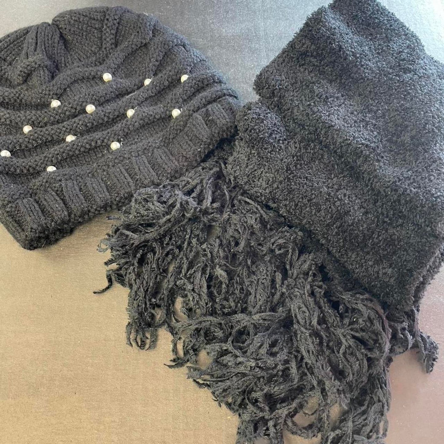 Black scarf and beanie set
