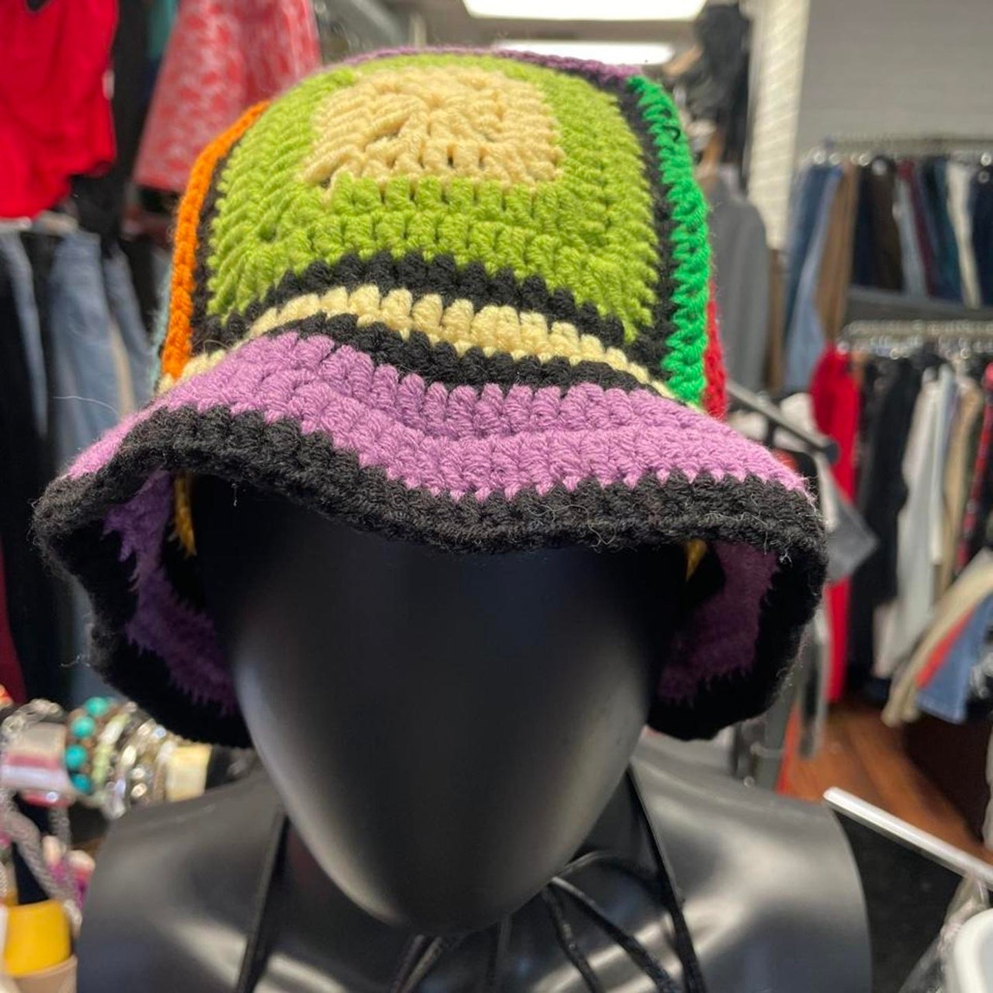 Multicoloured crochet bucket hat crochet