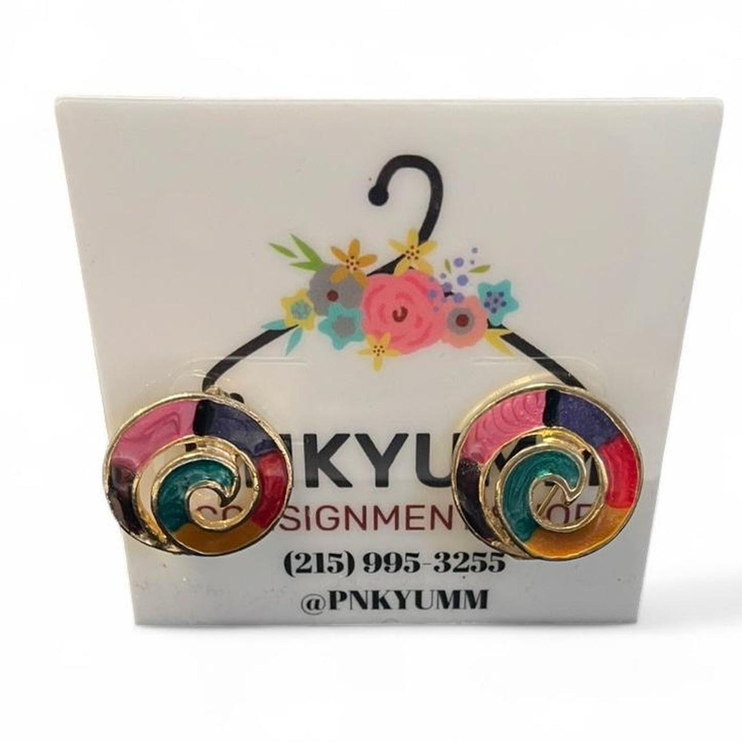Gold and multi coloured spiral earrings