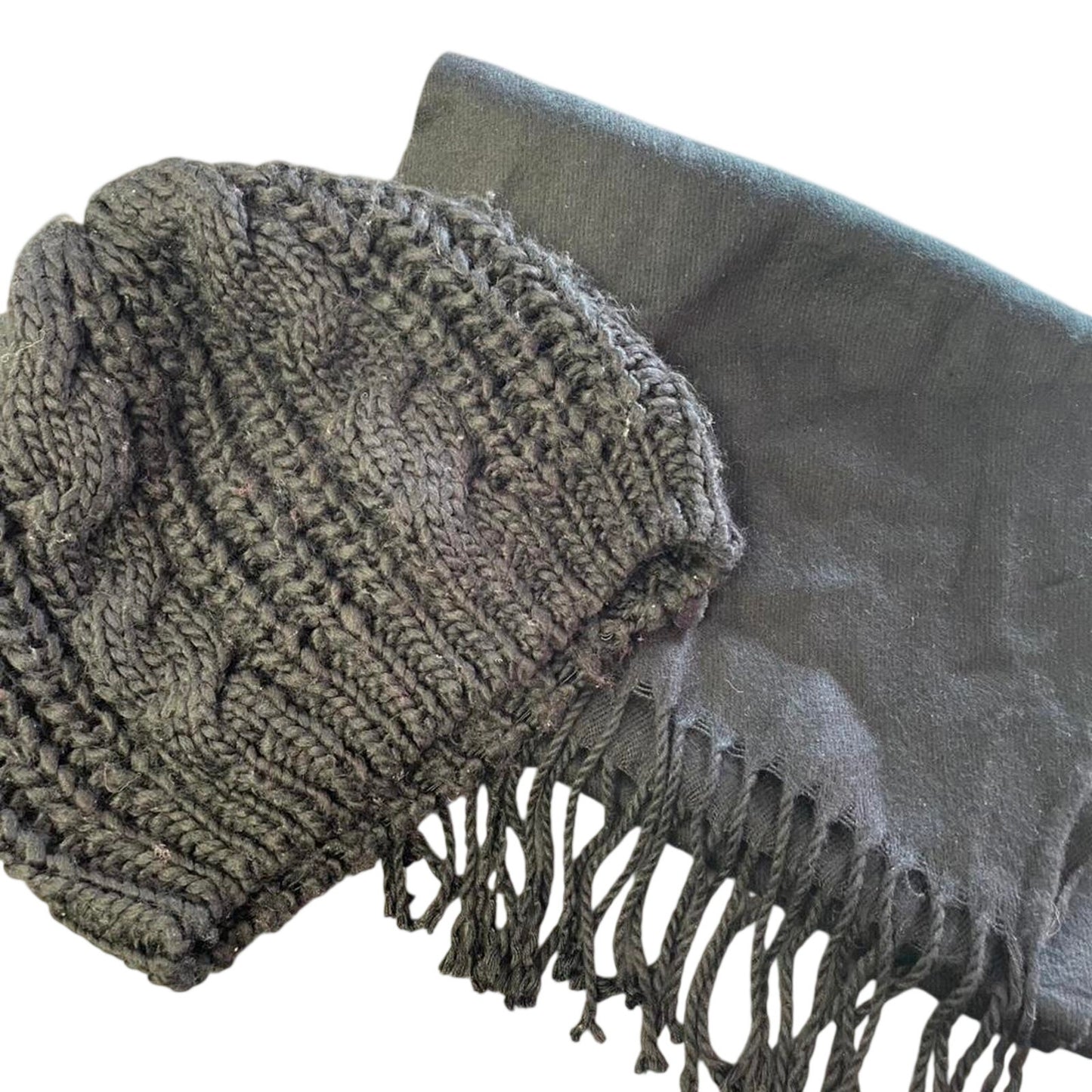 Black knit scarf and beanie