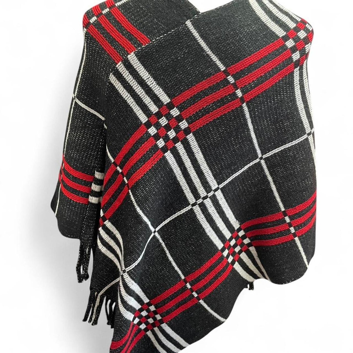 Red and black plaid poncho