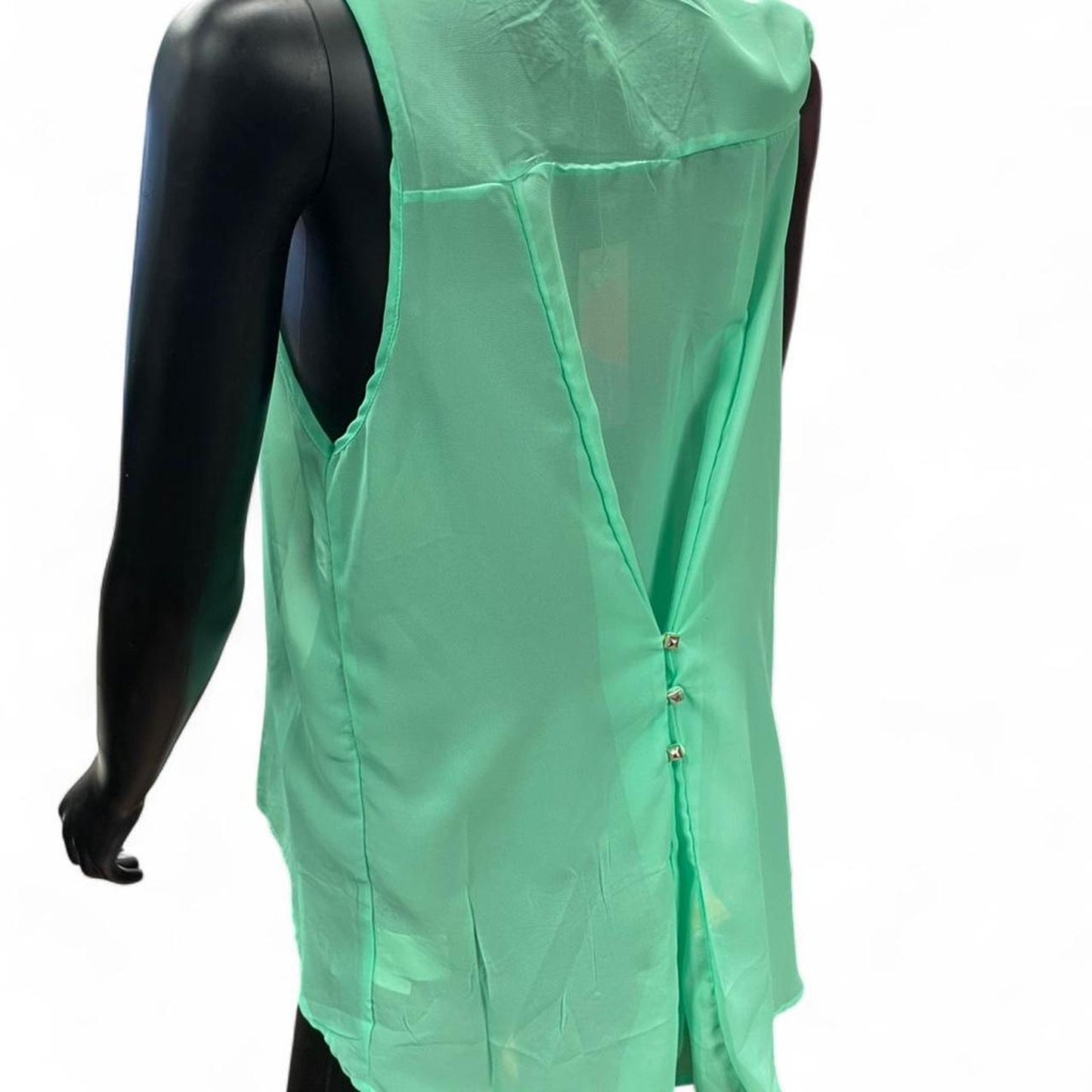 Green sleeveless button up blouse