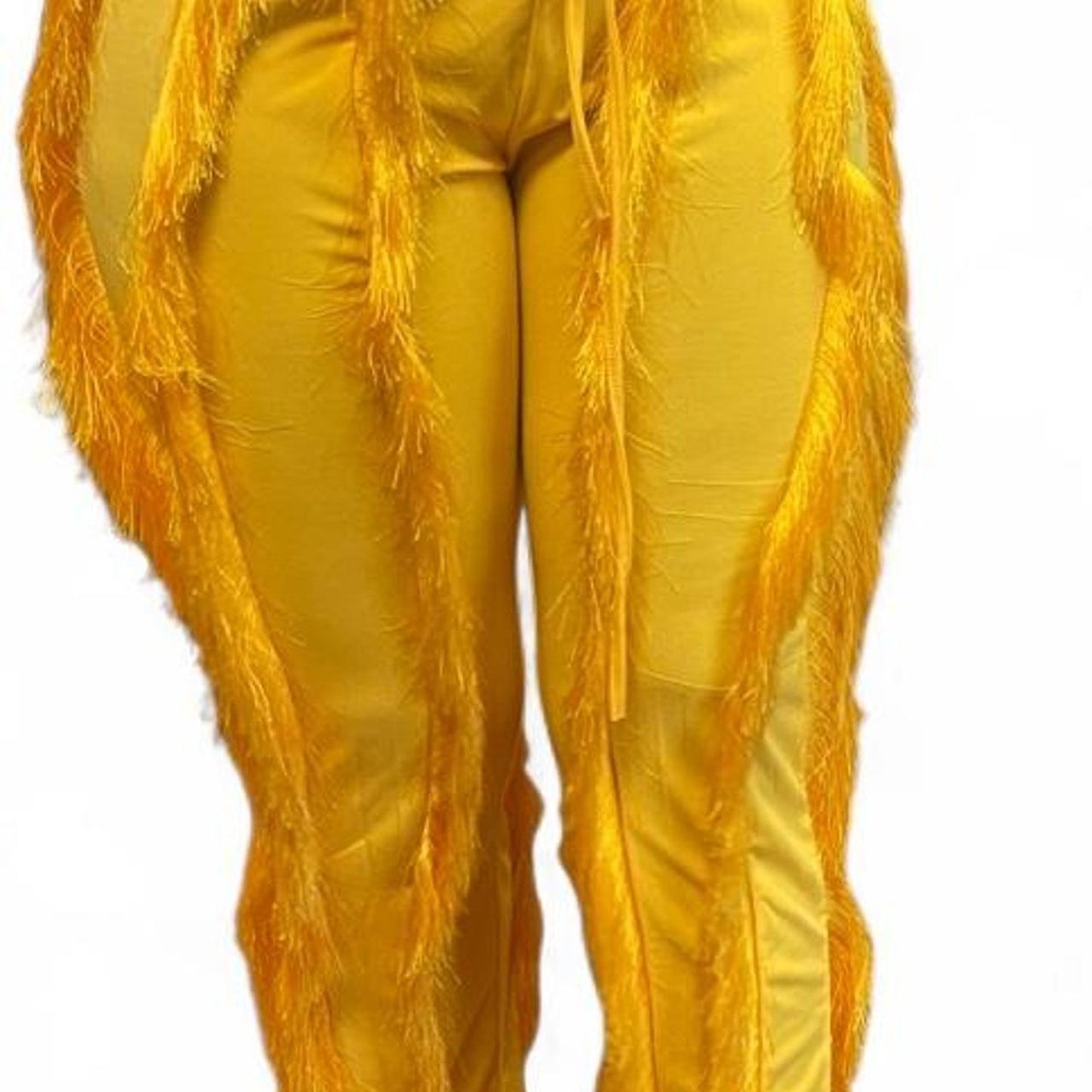 Pink fringe sweatpants with drawstring