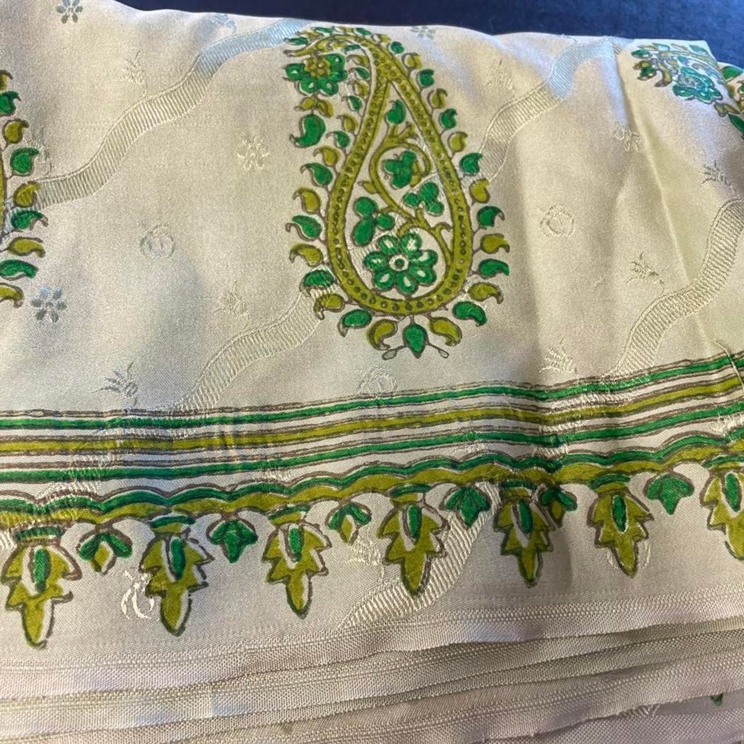 Green and white paisley scarf