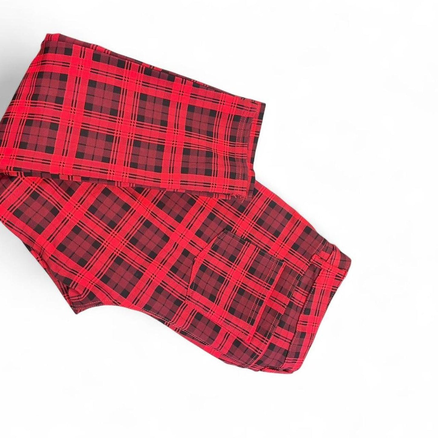 Redblack plaid pants with adjustable