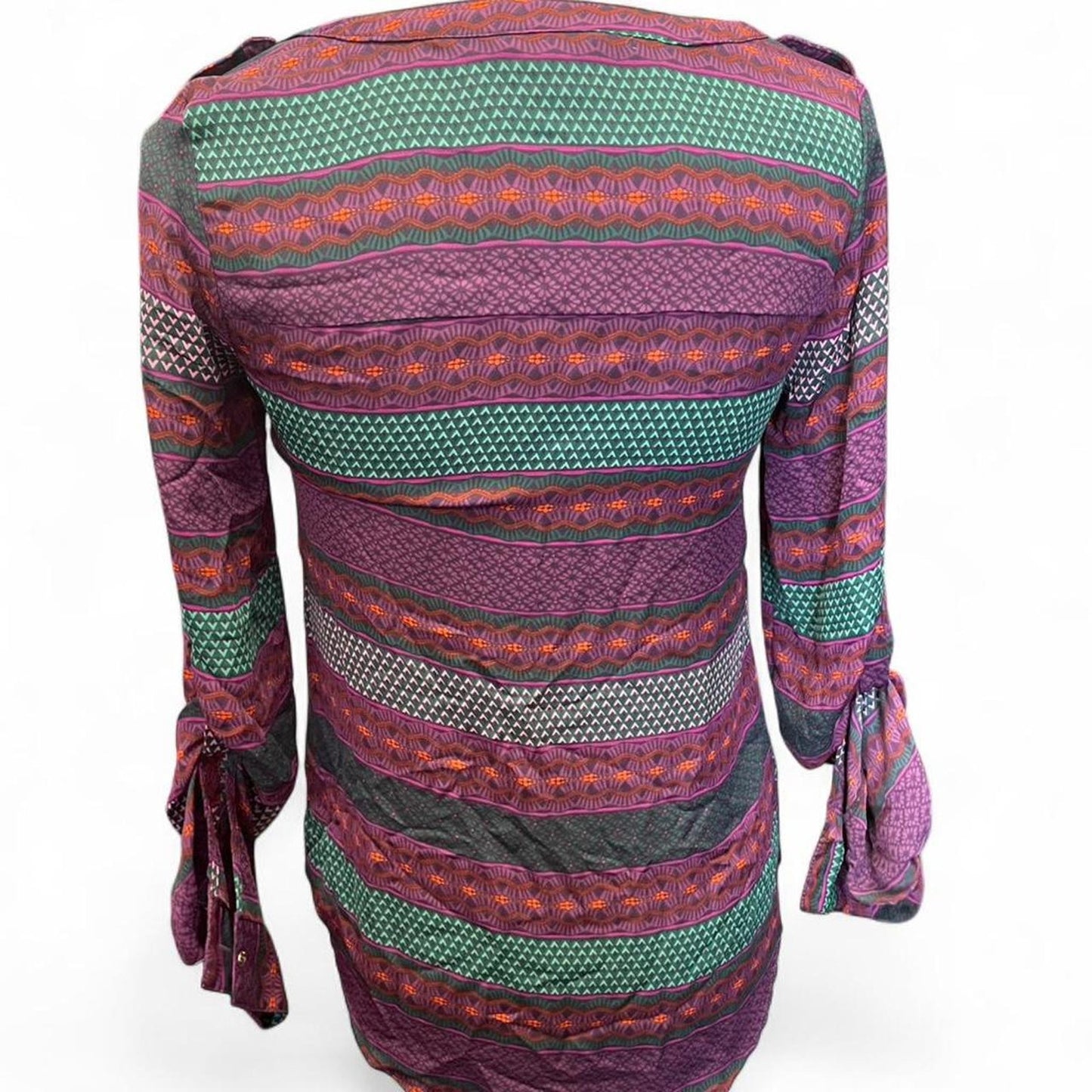 Purple and green patterned blouse
