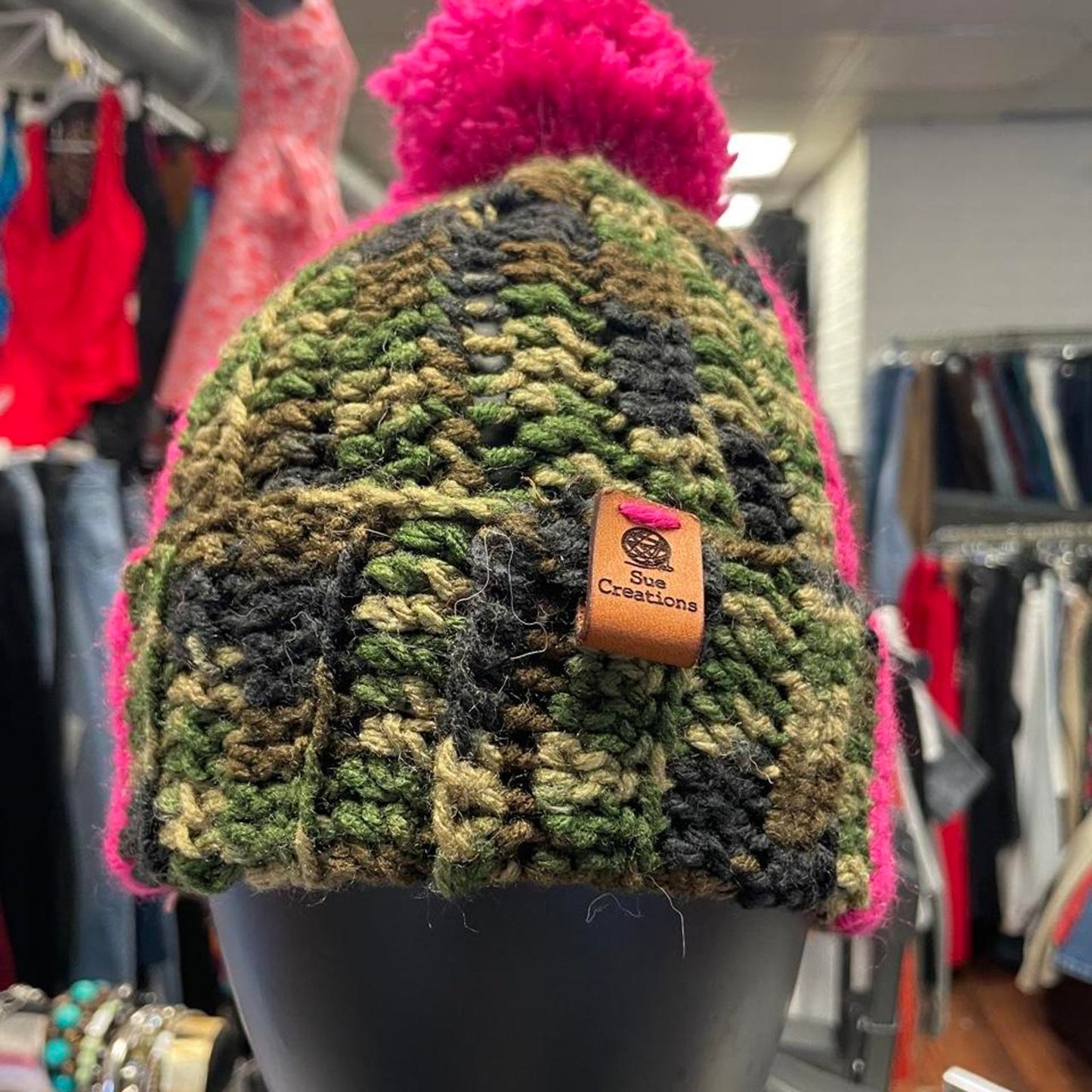 Handmade pink and green striped