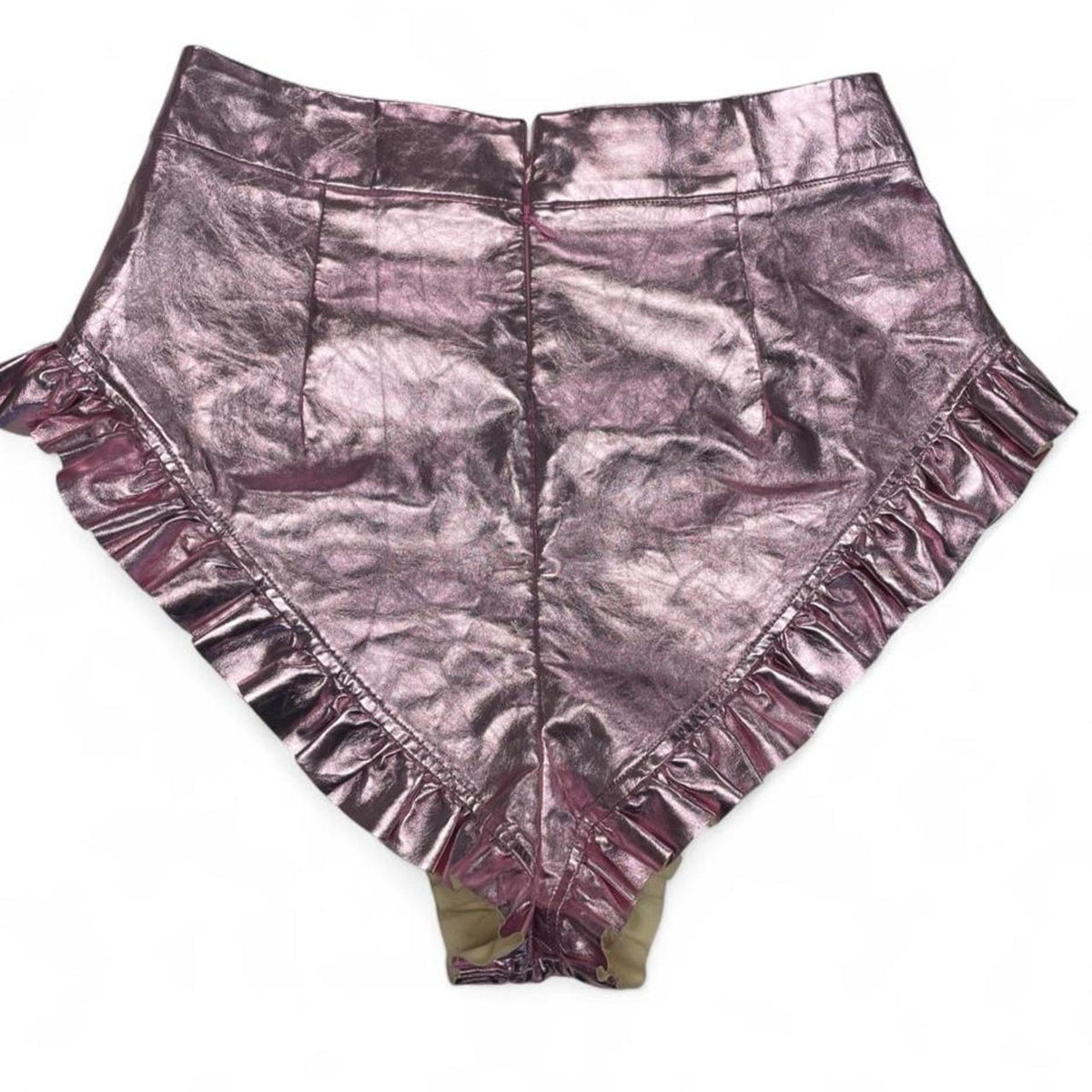 Pink metallic ruffle high waisted shorts