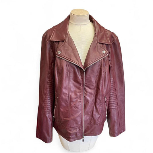 Burgundy leather jacket with zipper