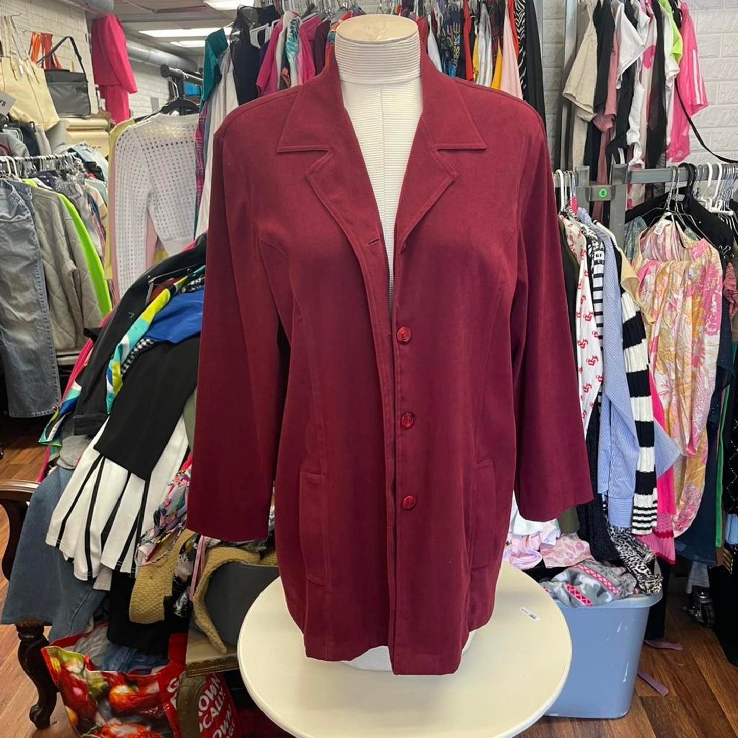 Burgundy button up blazer with