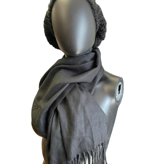 Black knit scarf and beanie