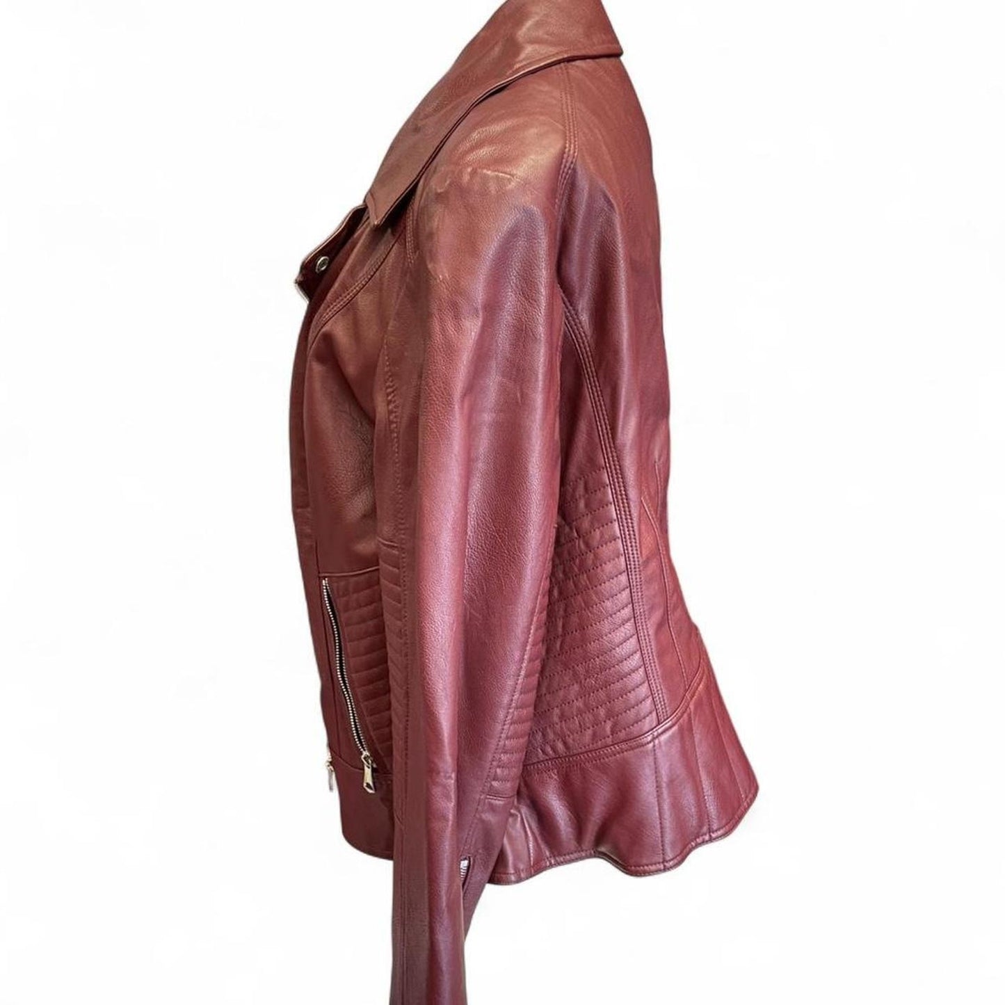Burgundy leather jacket with zipper
