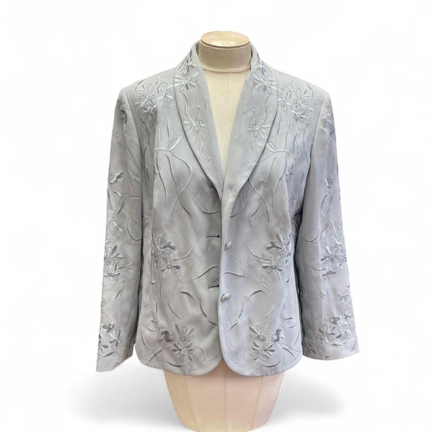 Light grey embroidered floral blazer