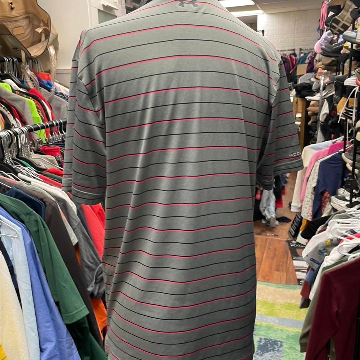 Under armour grey striped polo