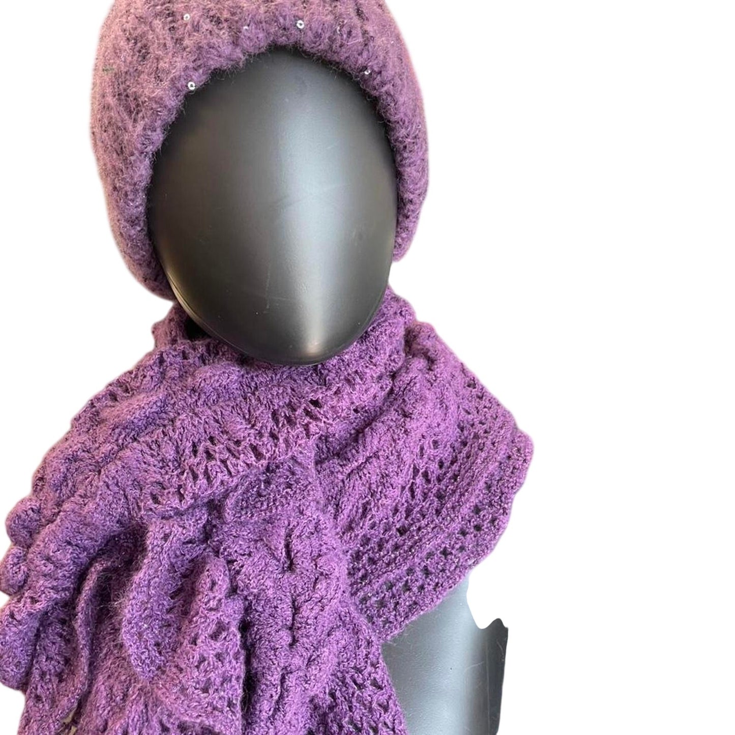 Purple sequin knit beanie