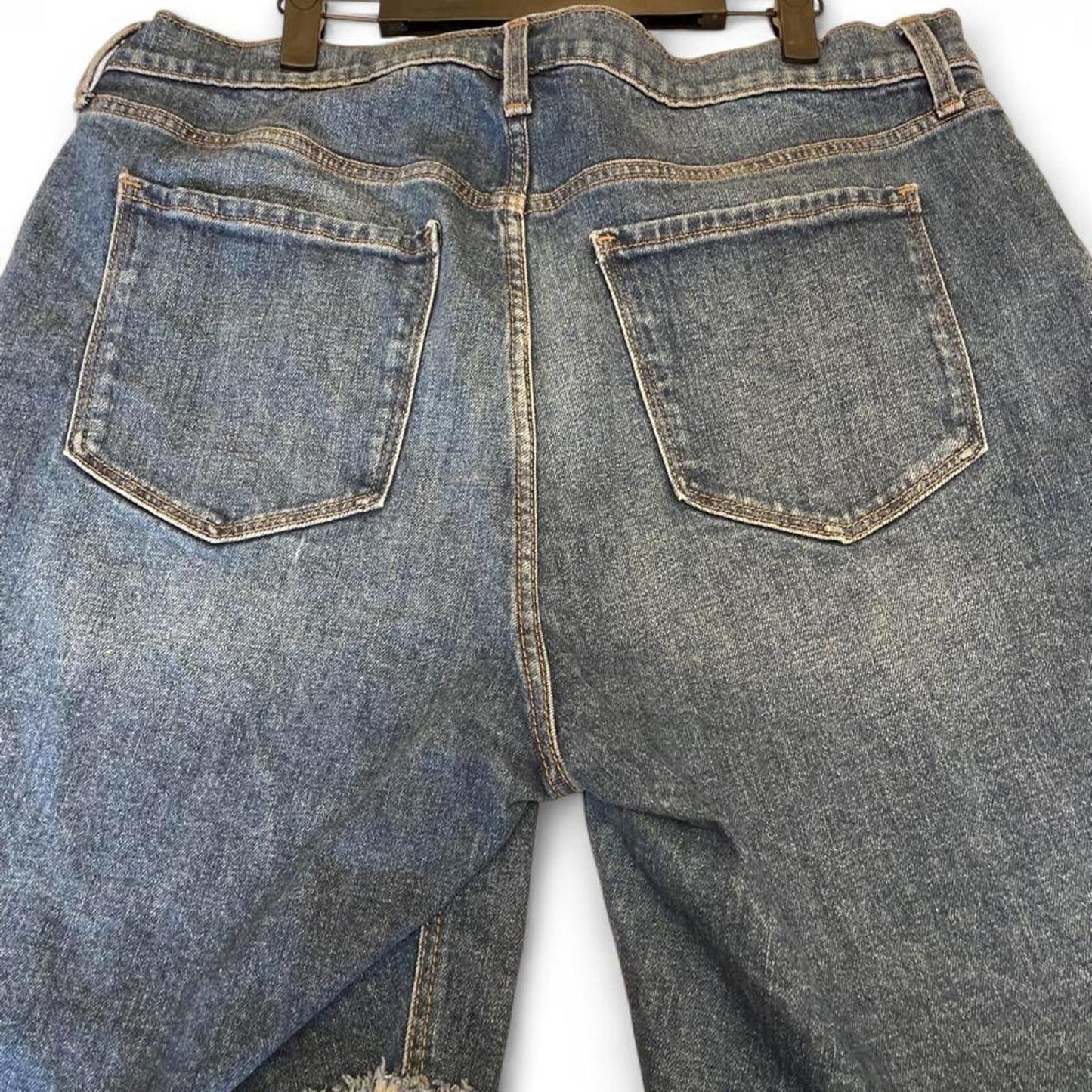 High waisted blue denim shorts with