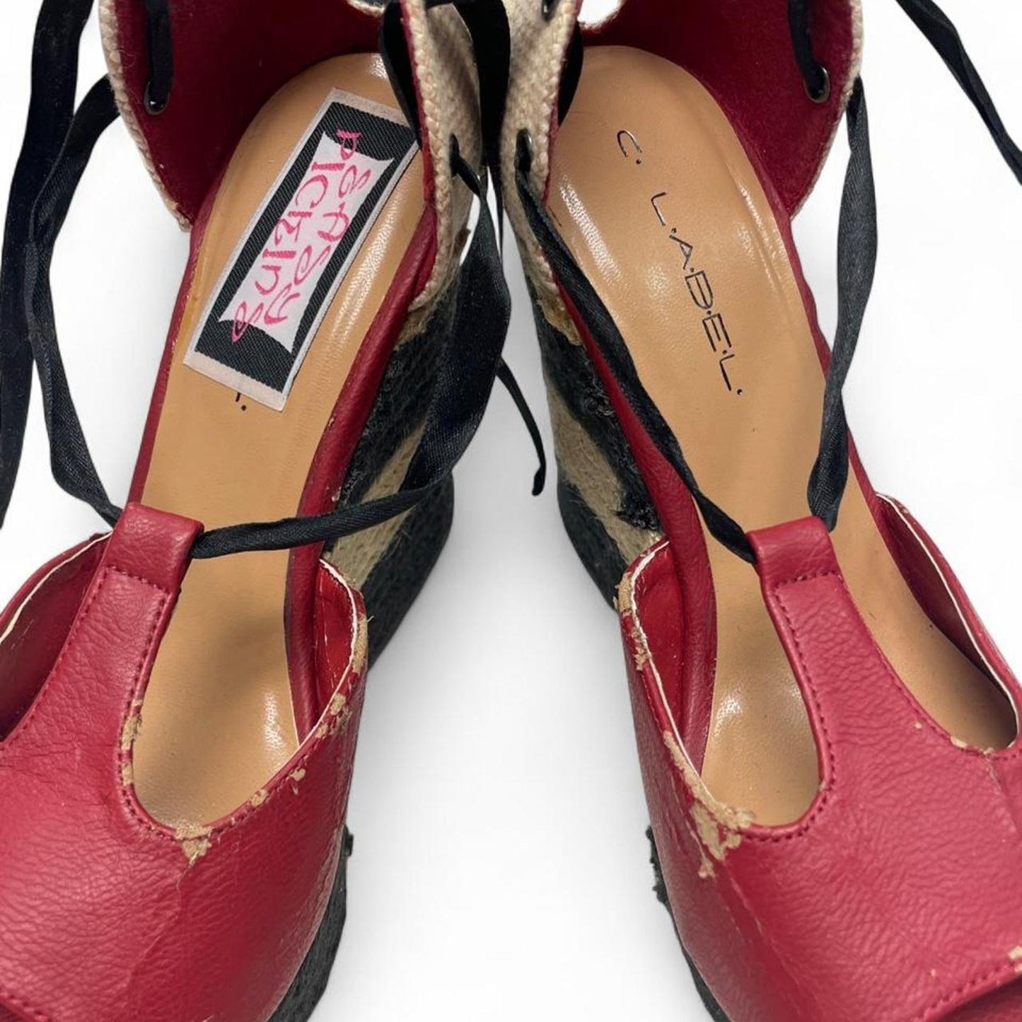 Red leather wedge sandals