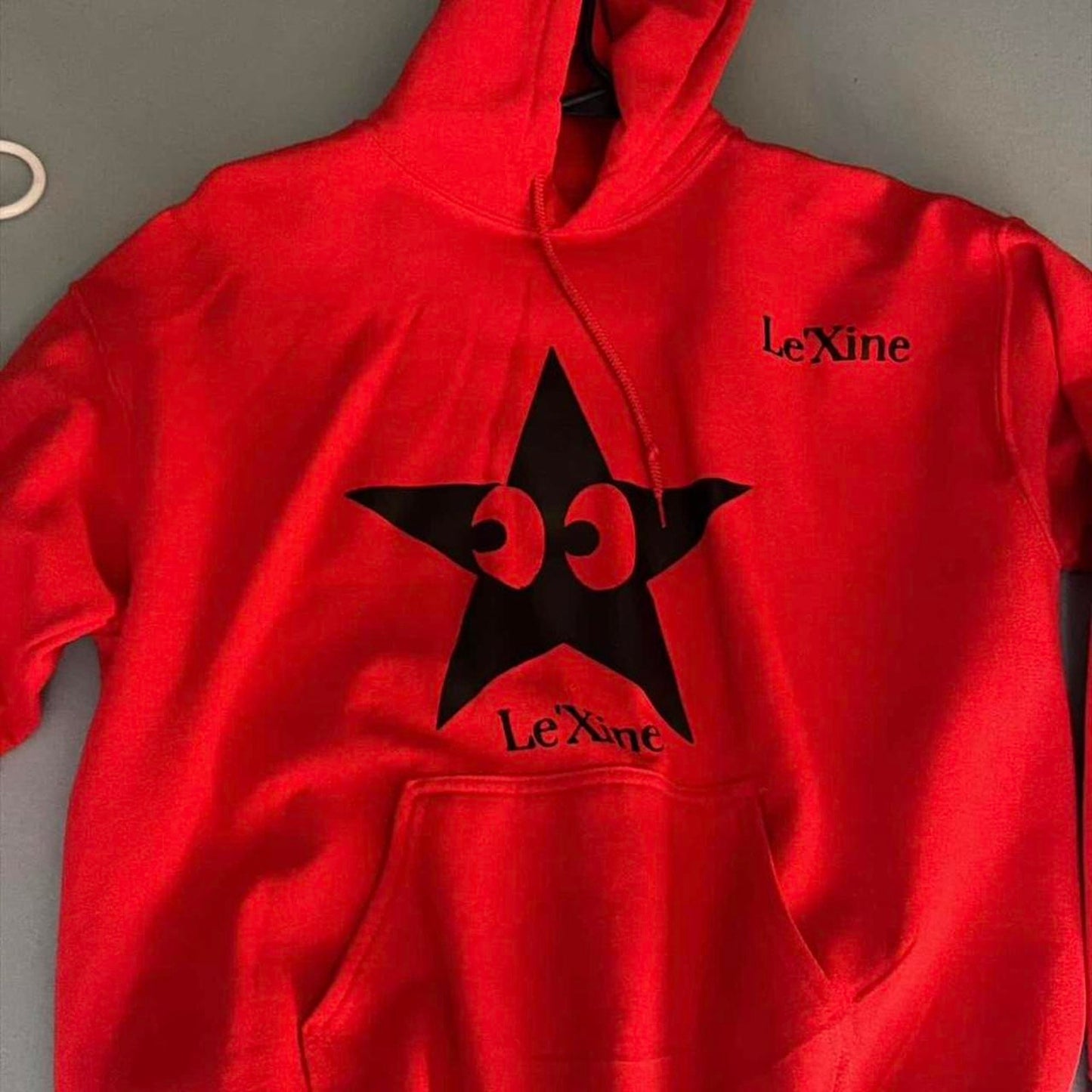 Red lexine hoodie with black