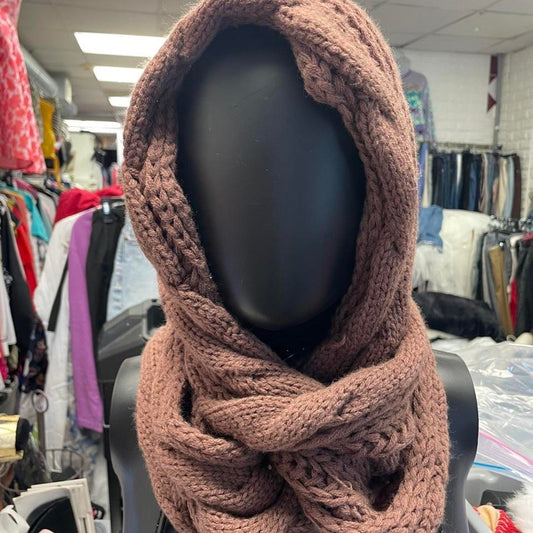 Brown knit hooded scarf knitwear