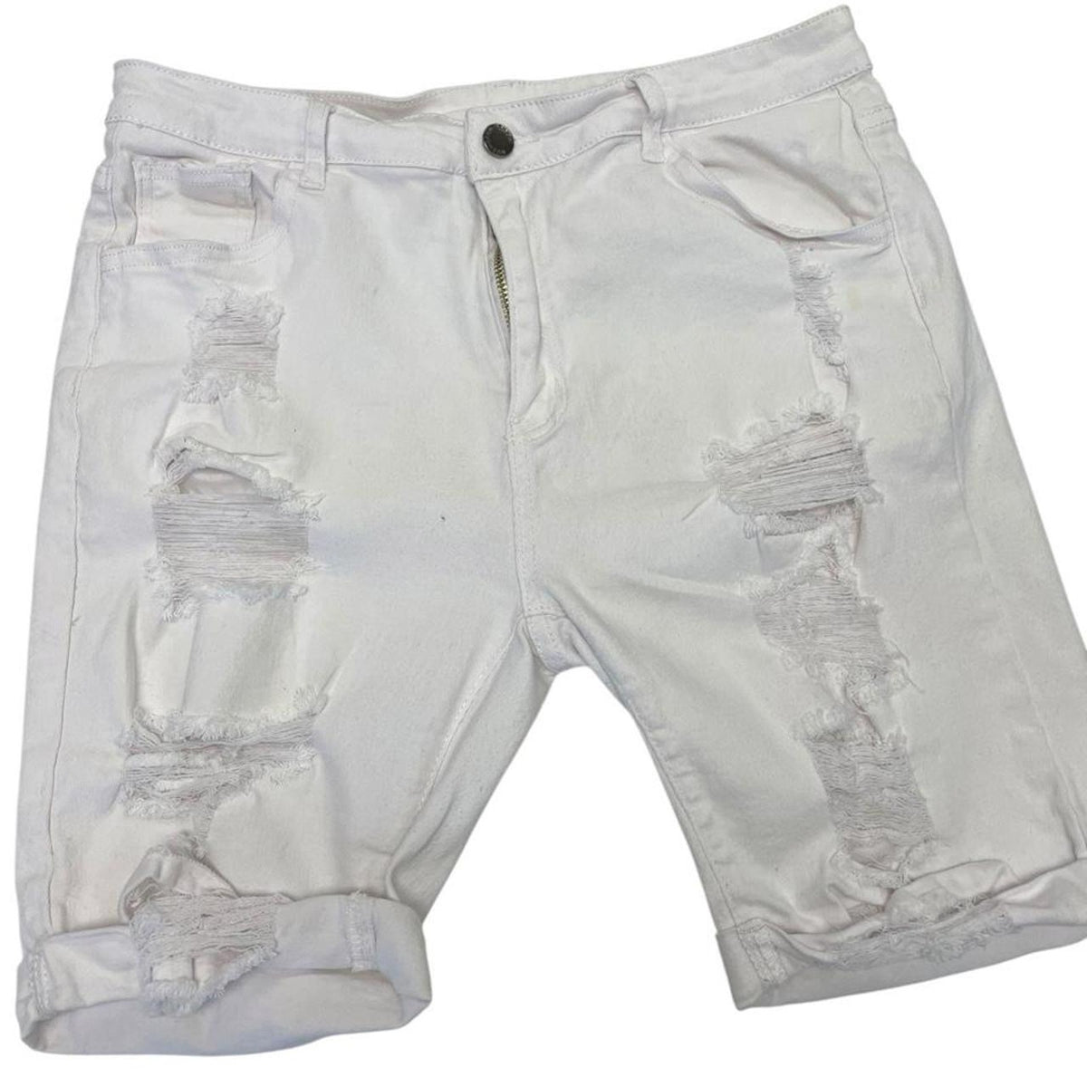 White distressed denim shorts