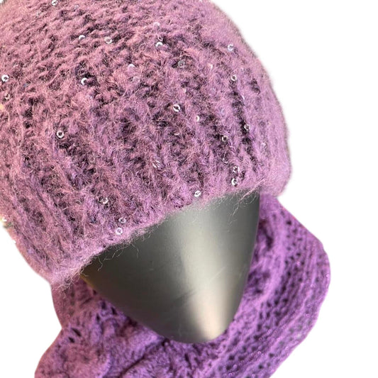 Purple sequin knit beanie