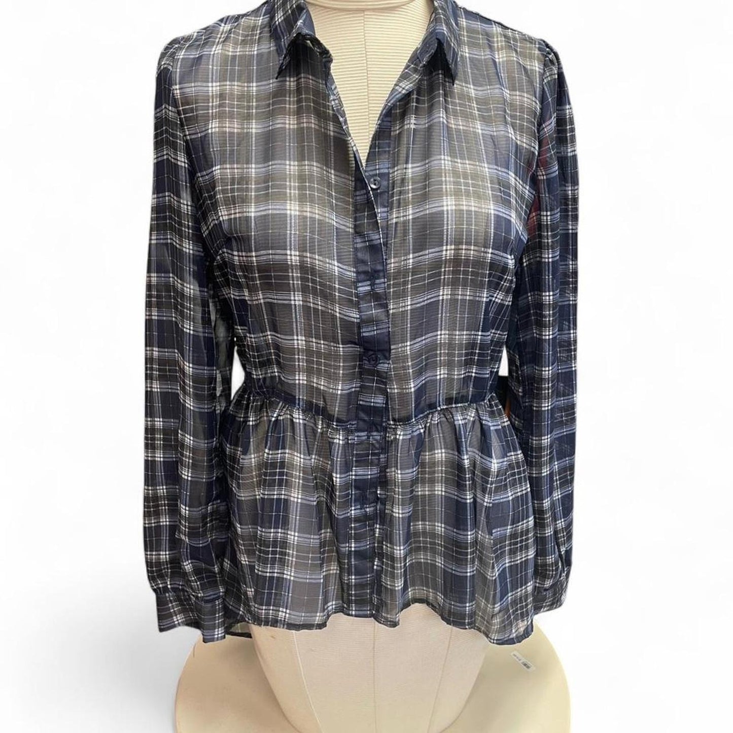 Navy blue plaid button up