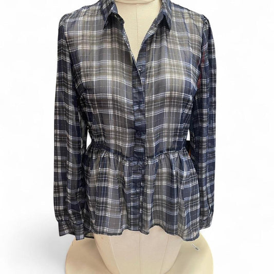 Navy blue plaid button up