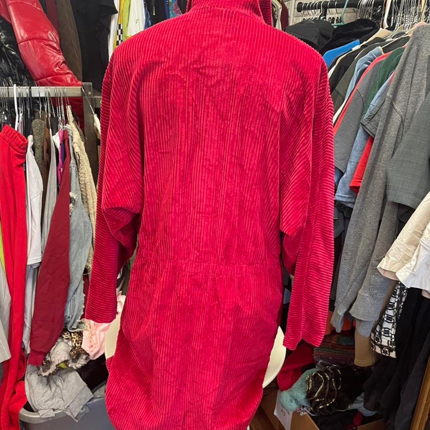 Red corduroy dress with pockets