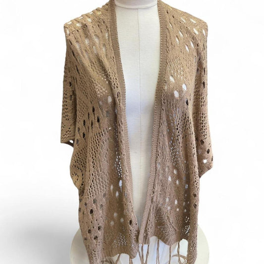 Tan crochet cardigan with fringe