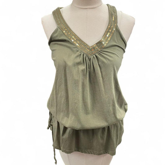 French laundry green sequin tank