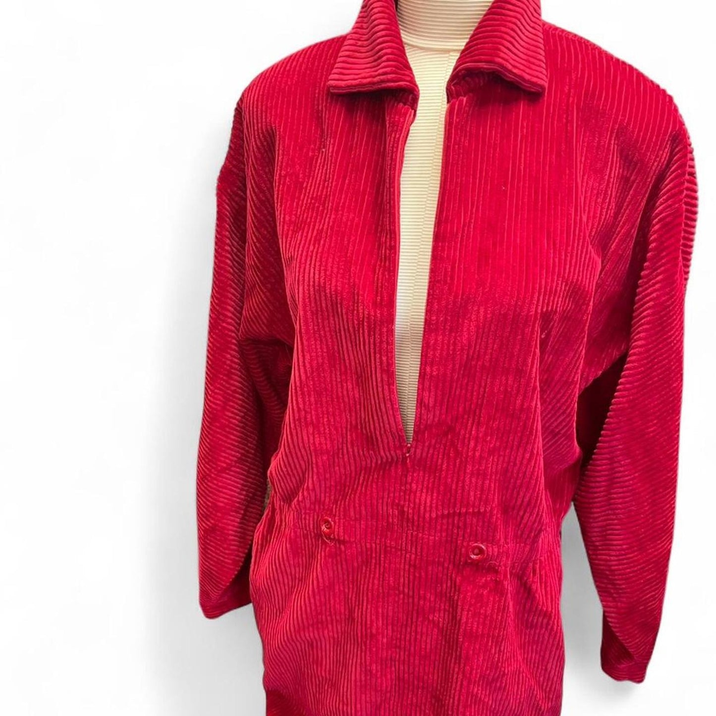Red corduroy dress with pockets