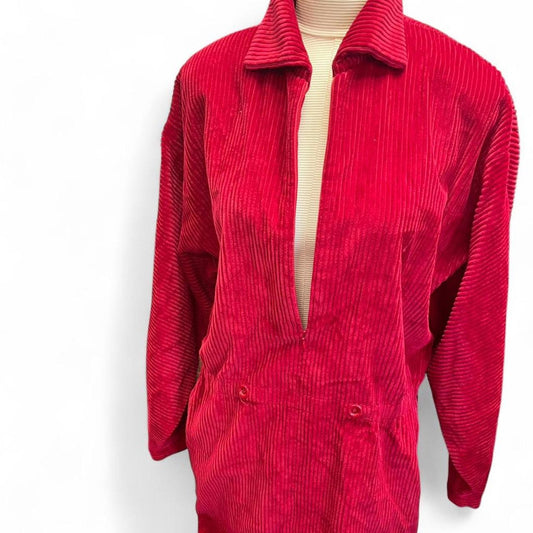 Red corduroy dress with pockets