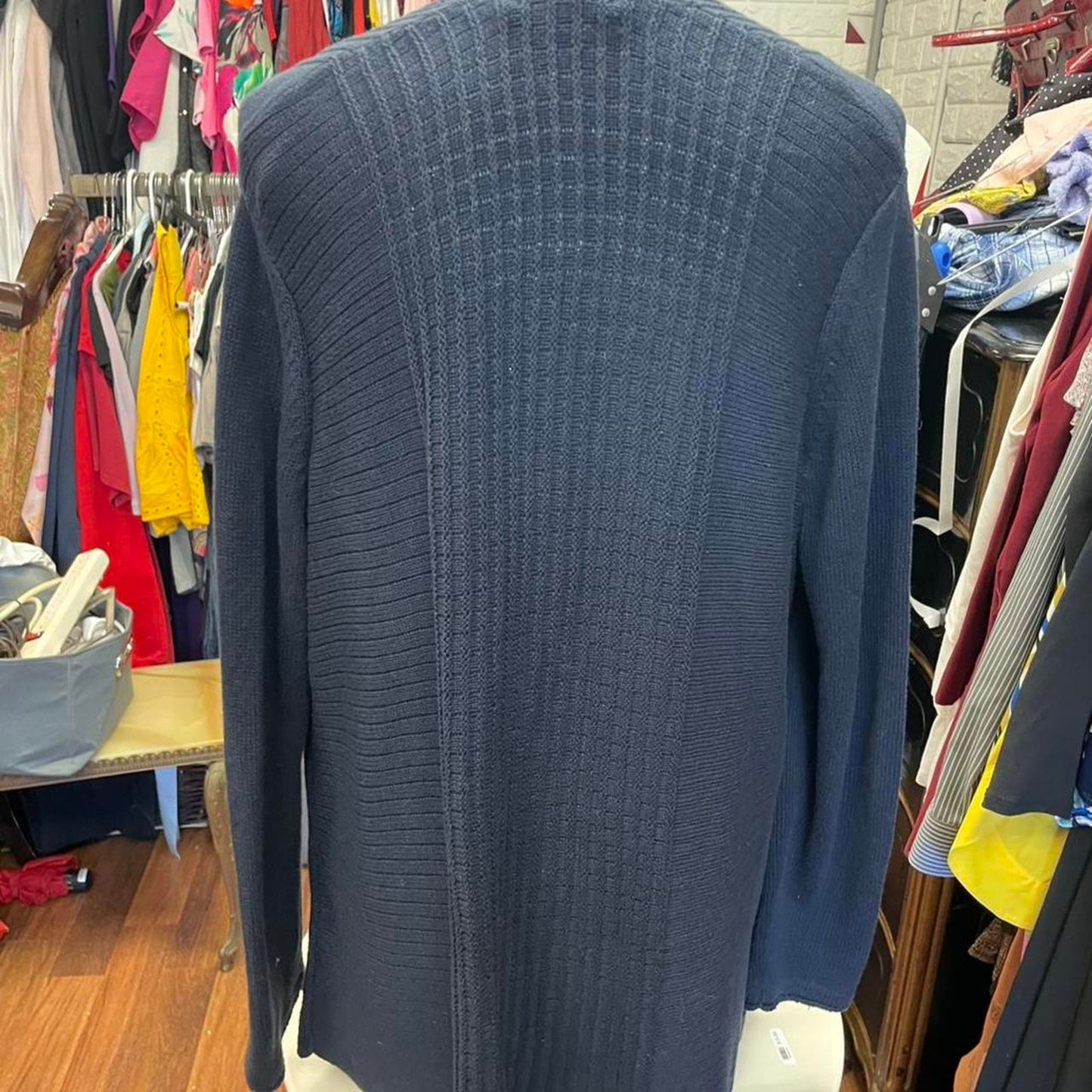 Navy blue knit cardigan with