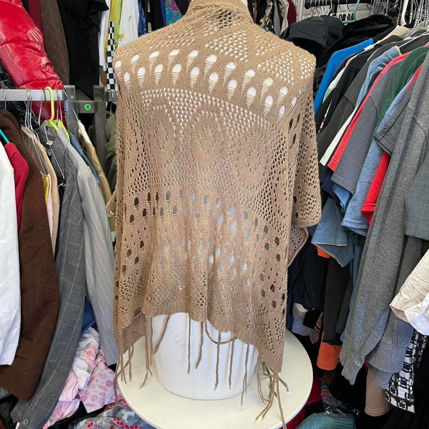 Tan crochet cardigan with fringe