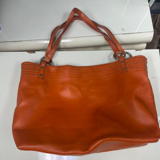 Orange leather tote bag with