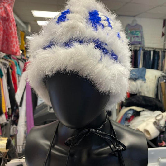 Blue white fur hat