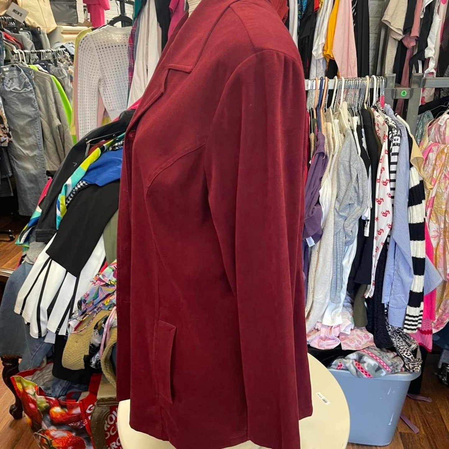 Burgundy button up blazer with