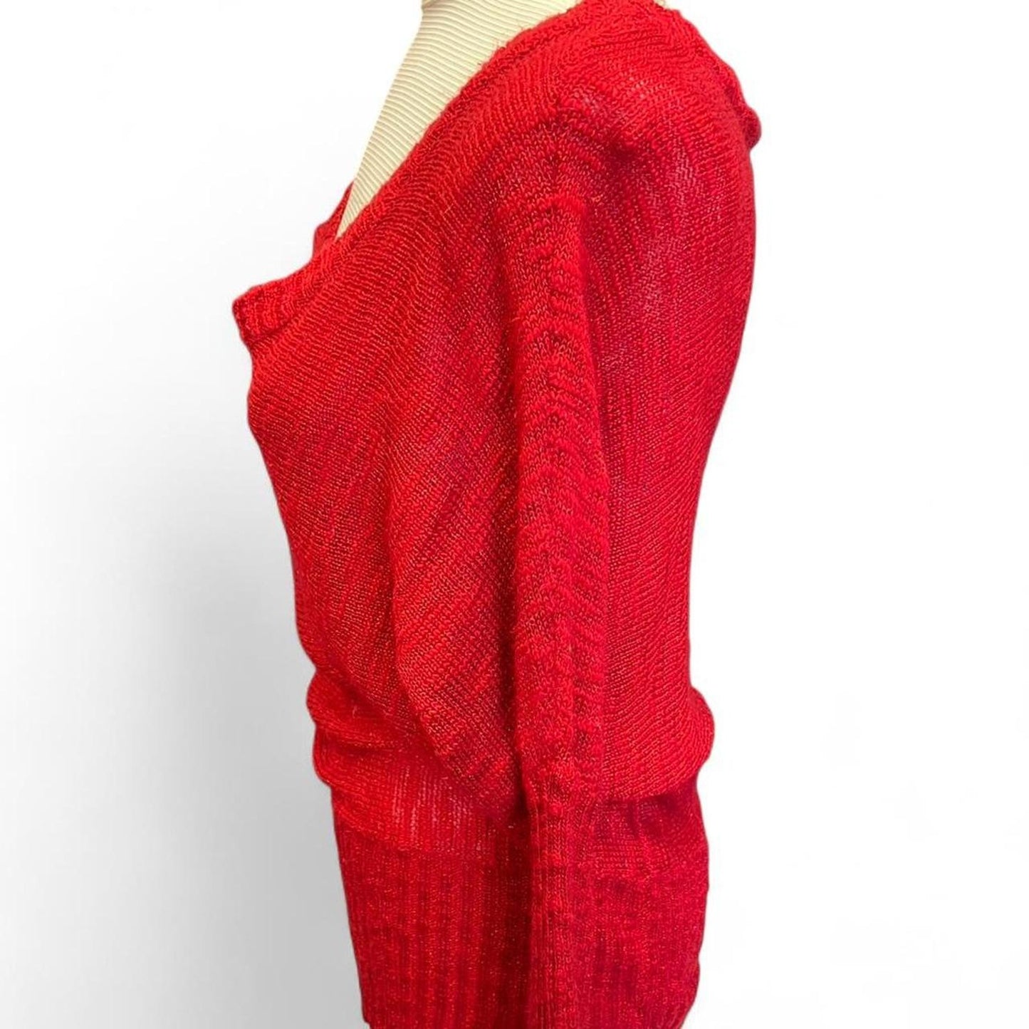 Red metallic knit sweater