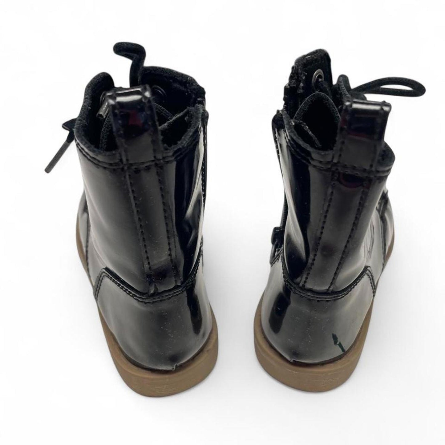 Black patent leather lace up boots
